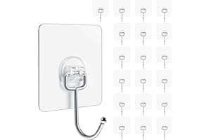 Litimkat 20 Piezas ganchos adhesivos grandes, ganchos transparentes impermeables, sin taladrar, ganchos de pared autoadhesivos para dormitorio/baño/cocina/techo (carga máxima 20 kg)