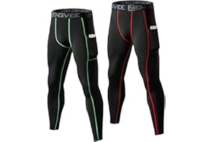 HUAKANG 2 Pack Compression Tights Mens Running Leggings Cool Quick Dry Base Layer Sport Workout Jogging Pants Athletic Training Gym Tights with Pockets