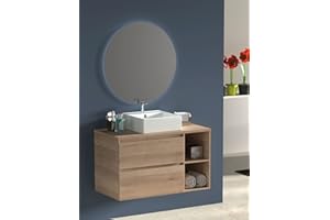 ALLSTONE Set da bagno Zeus - 9 colori diversi e 2 misure - con mobili, specchio rotondo retroilluminato e Lavabo da appoggio