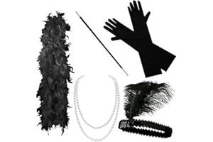 Feynman 5 Unidades de Disfraz de los Años 20 para Mujer - Accesorios para Halloween: Cinta para la Cabeza, Collar, Bufanda, Guantes, Soporte para Cigarrillos