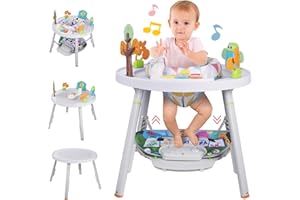 Sinbide 4 en 1 Table d'activité bébé Base d'Activité et d'Eveil Multifonctionnel Centre d'activités Trotteur évolutif avec 6 Jouets d'activité Hauteur Réglable Siège Pivotant à 360°Cadeau Noël