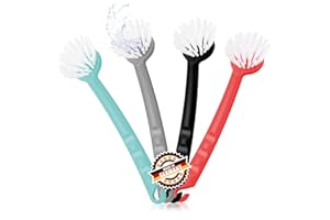 com-four® 4x Spazzola per piatti – Spazzola da cucina per lavare – Setole in nylon – In plastica – Circa 26 cm (4 pezzi - rosso/turchese/grigio/nero)