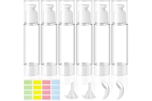 ZDNT 6 Stück 100ml Airless Pumpspender,Creme Spender Pumpflasche Leer,Nachfüllbar Vakuum Kosmetikbehälter,Vakuum Reiseflaschen zum Befüllen mit Aufkleber Spatel für Reise Lotionen Shampoo Kosmetik