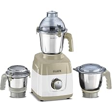 Sujata MG02 Mixer Grinder 1000Watts |Double Ball Bearing Motor|24000 RPM|Non-Stop 90 Mins Running|3 Food Grade Steel Jars inc