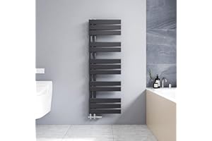 Meykoers Scaldasalviette Piatto 1176 x 400 mm, termoarredo Bagno, scaldasalviette ad Acqua Calda, 518W, Attacco Laterale, Antracite