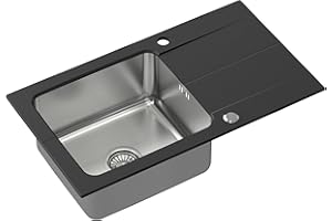 QUADRON IMAGINE YOUR KITCHEN QUADRON Spülbecken Schwarz | Größe 78 x 44 cm | Edelstahlspüle EDWARD Einzelbecken Küchenspüle mit Stahlkammer | Granit Spülbecken mit manuellem Siphon und Schraubverschluss | mit Abtropffläche
