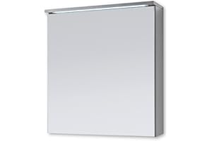 STELLA TRADING Froschkönig24 TWO szafka łazienkowa z lustrem, z oświetleniem LED, w kolorze tytanowym/białym, z dużą ilością miejsca do przechowywania, materiał drewniany, 60 x 68 x 22,5 cm