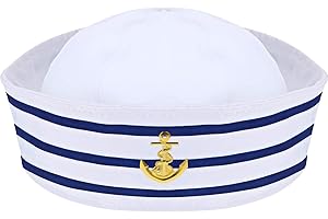Chapeau de Marin Chapeau de Capitaine de Yacht Bleu Blanc Chapeau de Matelot pour Accessoire de Déguisement (Style Simple)
