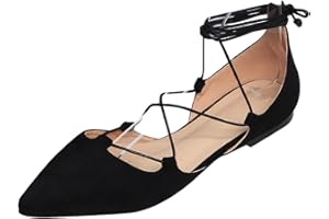 Jamron Femmes Douce Suède Synthétique Plat Bout Pointu l'escarpin Fantaisie Franchie Lacer Ballerines Chaussures