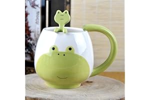 Arawat Zabawna żaba filiżanka słodka filiżanka do kawy, żaba, filiżanka do herbaty, ceramiczna z łyżeczką i podstawką, 420 ml, kubek do kawy, kubek do espresso, filiżanka do cappuccino, prezent
