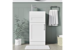 BELOFAY 400mm Floor Standing Bathroom Vanity Unit With Basin - Slim Waterproof Laquered Cloakroom Vanity Unit with 1 Tap Hole Ceramic Basin & Waste | Reversible Tap Fitting (Crawley White)