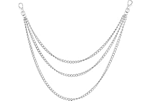 wisdompro Catena Jeans con 2 Moschettoni, Argento Catena di Pantaloni, Hip Hop Punk Catena Pantaloni per Donna e Uomo (3 strati)