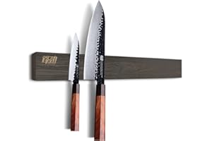 FINDKING Striscia Magnetica per Coltelli in Legno di Frassino, Supporto Magnetico per Utensili da Cucina, Facile da Appendere Senza Trapano (46CM, Marrone Scuro, Senza Coltelli)