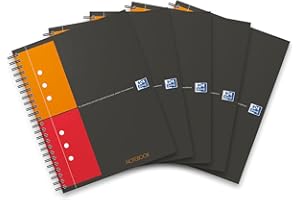 OXFORD Lot de 5 Cahiers NOTEBOOK spirale A5+ 160 p perforées 80g 5x5 Couverture Rigide Gris