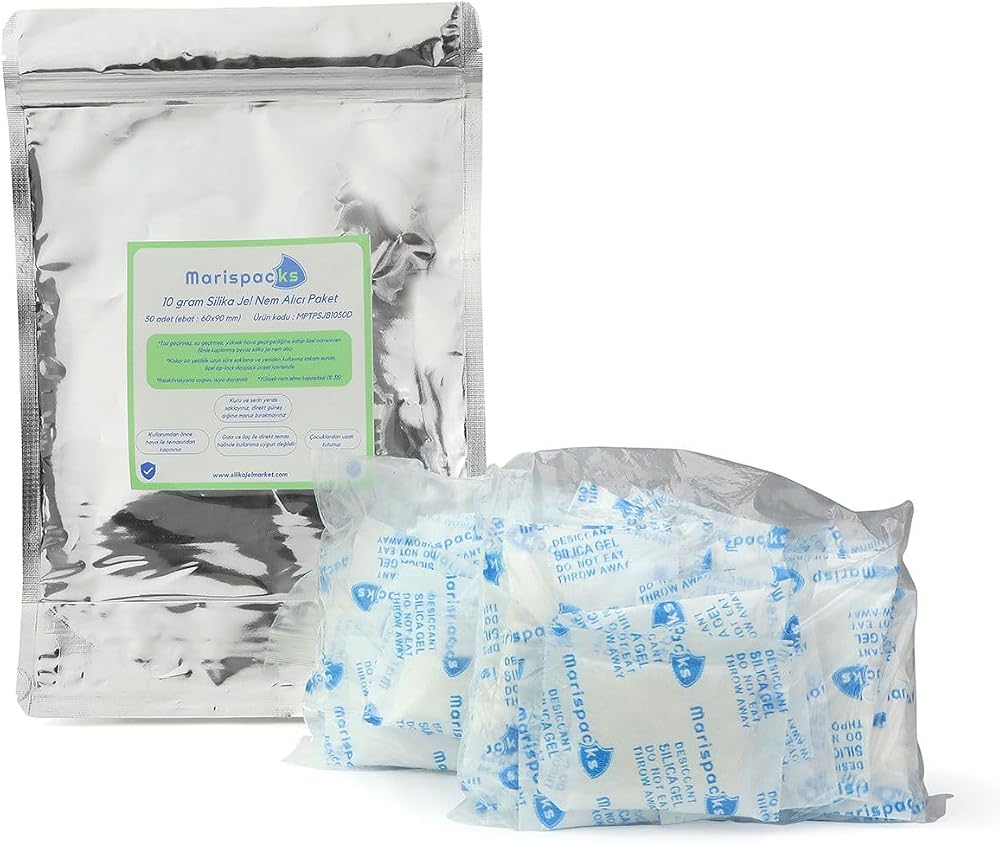 Marispacks 10 g x 50 adet silikajel nem alıcı paket (nonwoven, metalize doypack ambalajda)