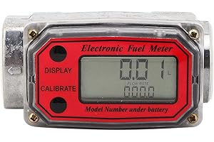 FABATER Medidor digital de flujo de turbina, 15-120L Pantalla LCD de 1 "con contador NPT Medidor de flujo de combustible de gasóleo, Medidor de flujo de bomba para medir diésel, queroseno, gasolina(Red)