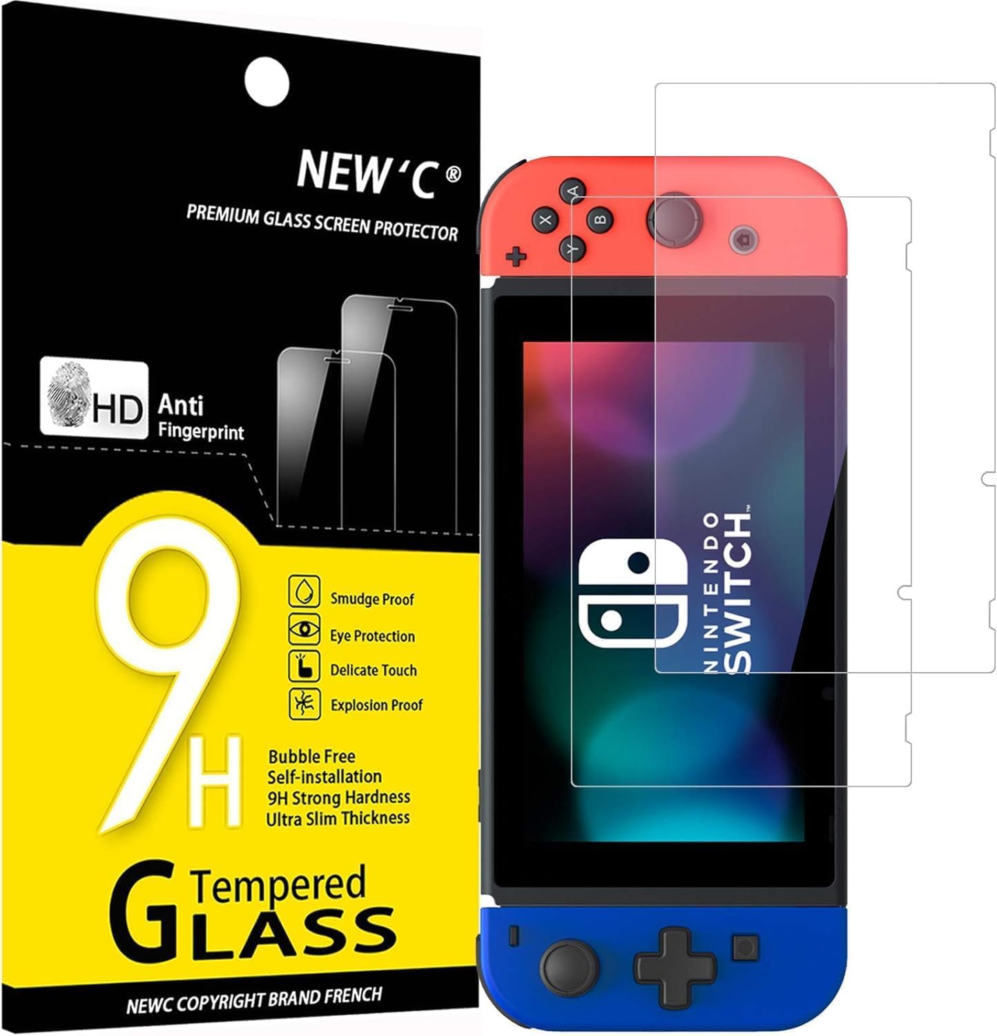 NEW'C Verre Trempé pour Nintendo Switch, Vitre Protection Écran | Lot de 2, HD Transparent, Dureté 9H, Anti-rayures, Sans bulles, Oléophobe, Tactile précis