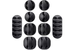 P-PLUS INTERNATIONAL Cord Cable Wire Holder Protector Organizer Accessories Self Adhesive Cable Straps Hook Desktop Cord Organizer Wall Wire Clip Loop Cable Ties for Home, Office, Car, Desktop, Laptop, Computer Pack of 10 (Black)