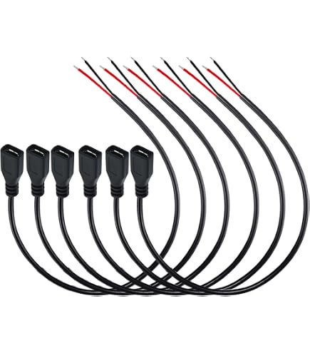 VISSQH 10 cavi micro USB Pigtail da 30 cm, connettore micro USB su cavo nudo a 2 poli, connettore USB 22AWG 3A, cavo di prolunga USB a 2 fili, con estremità aperta