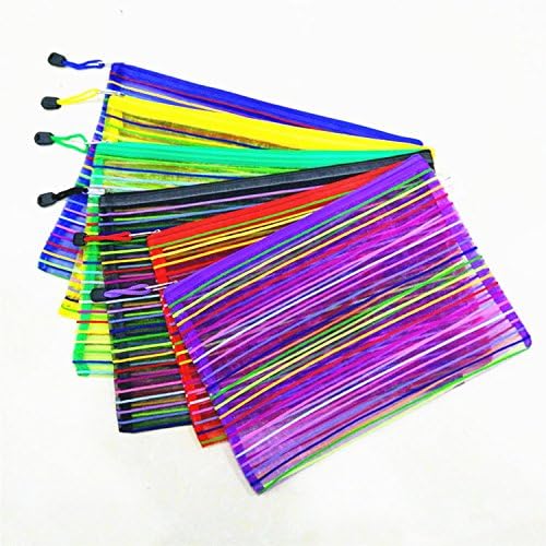 Zipper File Bags Mesh Pouch Bags Multipurpose Document File Holder Travel Pouch File Folder Travel Cosmetics Makeup Storage Bags 5pcs Size A5 (A5) 24X18CM
