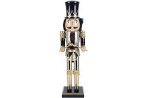 OBC-KUNSTHANDWERK Nussknacker Trommler schwarz-Gold / 38 cm/Deko Figur Nussknacker Holz/handbemalt im Kunsthandwerks-Stil/weihnachtlich dekorieren