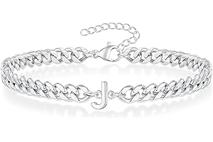 Angelra Silver Initial Cuban Link Chain Bracelets for Men Christmas Gifts - Meaningful Letter Bracelet for Women, Unique Father's Day Gifts for Husband Dad Grandpa Brother Friend