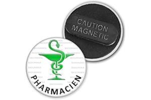 Badgmania Badge Magnétique 3.8cm Caducée Esculape Pharmacie Pharmacien