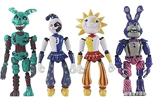 NAUXIU Five Nights At Freddys Sundrop And Moondrop Action Figures,Five Nights At Freddys Figures Sun And Moon,Security Breach Action Figure Toy,Action Figure Collectible Toy Set Lights Joints Movable