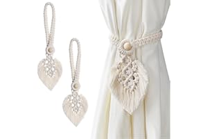 ‎IVEOPPE IVEOPPE 2 Stück Vorhang Raffhalter Boho Deko - Raffhalter Boho Vorhanghalter, Baumwolle Makramee Gardinenhalter Tiebacks Vorhang Clips Feder Gardinenklammern für Vorhänge Gardinen Deko (Beige)