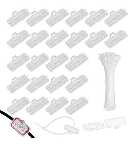 Set di Etichette per Cavi Elettrici - 50 Impermeabile Etichette Cavi e 100 Fascette Plastica, Fascette Riutilizzabili, Bianco, in Nylon, per Identificazione e Organizzazione
