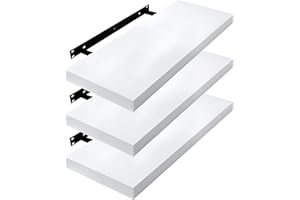 EUGAD Set di 3 Mensole da Muro, Bianco, Mensole in Legno MDF Portaoggetti, Librerie Scaffale da Parete, Stile Rétro, Decorative per Salotto Cucina Corridoio, 40x22,9x3,8