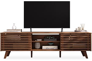 IDIMEX Tavola bassa per TV RIAN con 2 ante scorrevoli per TV da 75", colore castagno, cassettiera TV in legno di pino massiccio, 3 ripiani regolabili, credenza TV