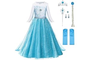 URAQT Disfraz Princesa, Disfraz Niña con Corona y Varita, Vestido Princesa Niña con Capa de Copos de Nieve Brillantes, para Halloween Cosplay Cumpleaños Carnaval