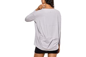 CRZ YOGA Mujer Loose Fit Top Ropa Deportiva Camiseta De Manga Larga con Cuello Barco