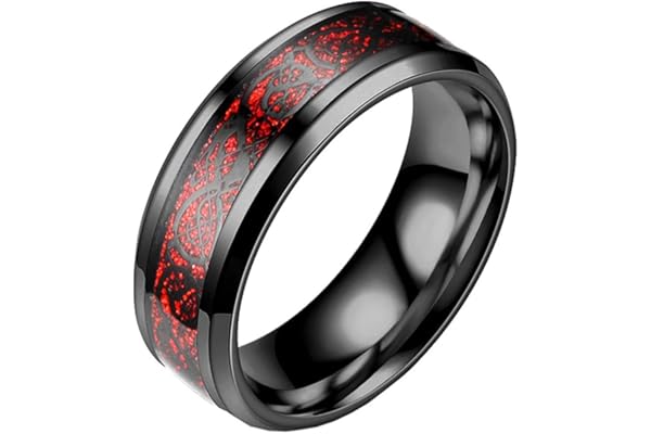 HIJONES Bande Mariage en Anneau en Fibre De Carbone avec Dragon Celtique De 8 Mm Unisexe Acier Inoxydable
