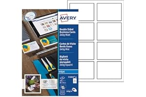 Avery España C32015-25 - Pack de 25 folios de tarjetas de visita, 85 x 54 mm, color blanco