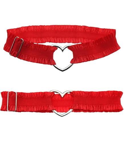 Giarrettiere In Pizzo Gotico Lolita Con Anello A Cuore - 2 Pezzi Regolabili (Nero, Rosa, Bianco, Viola) - 5