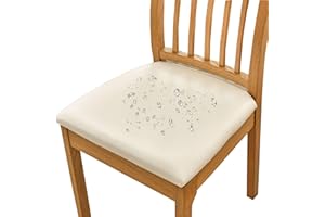 HOMECOVER Fundas De Asiento De Silla Pack De 2, PU Cuero Fundas Sillas Comedor Impermeables Extraibles Elásticas Fundas De Asiento De Silla para Comedor-Pack de 2-Blanco Crema