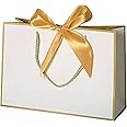 Fancy Gift Bags for Gifts Large Gift Bags with Gold Ribbon Gift Bags Cartoon,Eid,Birthday, Wedding,Thank You &All Occasions Bags كيس هدايا (42 * 34 * 14cm, White with Ribbon)