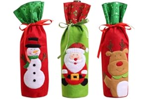 GUKASXI 3 Packs Christmas Wine Single Bottle Bags for Gifts Gift Bags for Bottles Wine Bottle Covers Bags Drawstring Xmas Gift Bags Pouch Gift Wrap for Christmas Party Festival Dinner Party Table Decor