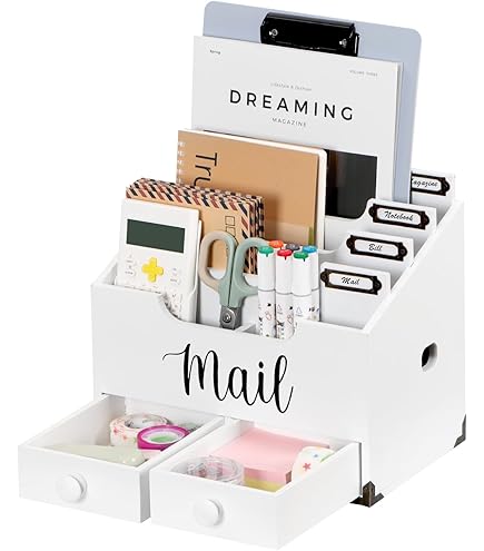 Hewomate Organizador De Correo Para Encimera, Clasificador De Correo Acrílico Negro, Organizador De Cartas Con Diseño De Recorte De Correo, Soporte Para Cartas Para Escritorio, Organizador De Sobres