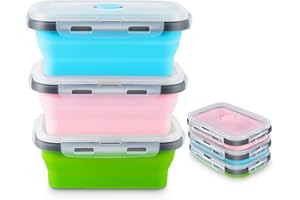 MINISOISO Faltbare Schüssel mit Deckel, 3 Stück Silikon Faltschüssel Outdoor, 500 ML Faltbare Salatschüssel, Tragbare Campingschüssel Frischhalteboxen für Camping Wandern Küche Schule im Freien