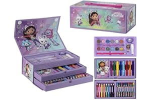 Kids Painting Case, 68 Pieces, Paw Patrol, Gabby's Dollhouse, Spiderman, Frozen, Stitch, Hello Kitty, Colouring Set with Colouring Pencils, Felt Tip Pens, Watercolours, Gift for Boys & Girls (Lilac)