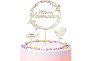 COLOFALLA Cake Topper Holz Meine Kommunion Torten Tortendeko Taube Fisch Erstkommunion Kuchen Deko Party Dekoration für Junge Mädchen