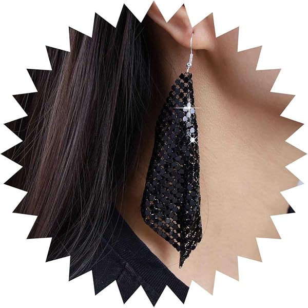 Atentuyi Boho Punk Metallo Paillettes Orecchini Argento Lunga Goccia Orecchini A Rete Griglia Nappe Orecchini Quadrato Gancio Orecchini Dichiarazione Geometrica Gioielli Per Le Donne E Le Ragazze