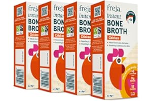 Freja Instant Chicken Bone Broth | Chicken | 100% Natural | Rich in Collagen, Protein & Amino Acids | Dairy & Gluten Free, 4 boxes (4 x 15g Sachets Per Box)