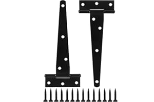 DOMIRA 2 Pack T Hinges 200mm (8") with Screws, Heavy Duty T-Strap Gate Hinges, Black Coated Metal Tee Hinges, Rustproof and Weather Resistant for Shed Doors, Barn Doors, Wooden Gates, and Fences.