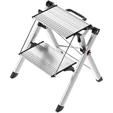 Hailo MK80 ComfortLine al&uuml;minyum katlanır merdiven - 150 kg'a kadar 2 b&uuml;y&uuml;k basamak - Entegre kilit a&ccedil;ma fonksiyonlu taşıma s