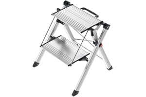 Hailo Mini Comfort Taburete de Aluminio de 2 peldaños y asa con función desbloqueante integrada