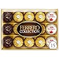 Ferrero Collection Pralines, Chocolate Gift Hamper, Treat Box, Chocolate Gifts, Assorted Rocher, Coconut Raffaello and Dark Chocolate Rondnoir, Box of 15 (172g)